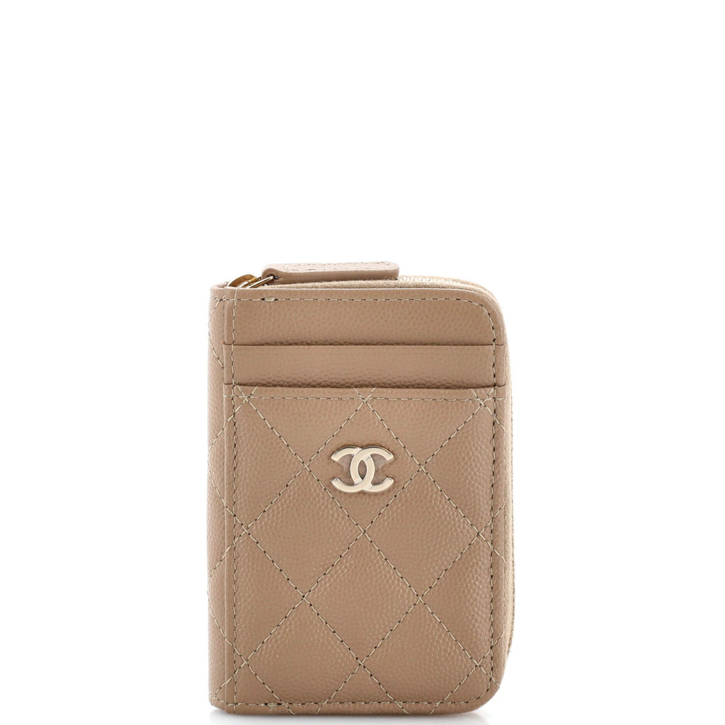 Chanel CC Card Holder Zip Coin Purse Quilted Caviar Neutral 2158932