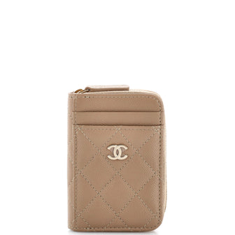 Chanel CC Card Holder Zip Coin Purse Quilted Caviar