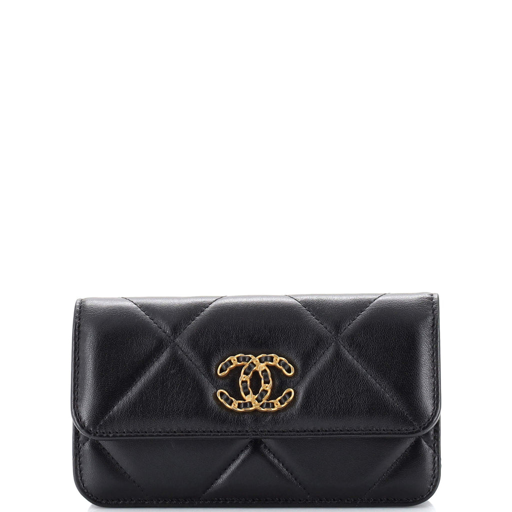 Chanel 19 Belt Phone Holder Bag Quilted Lambskin Black 2159101