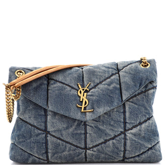 Saint Laurent Loulou Puffer Shoulder Bag Quilted Vintage Denim Medium