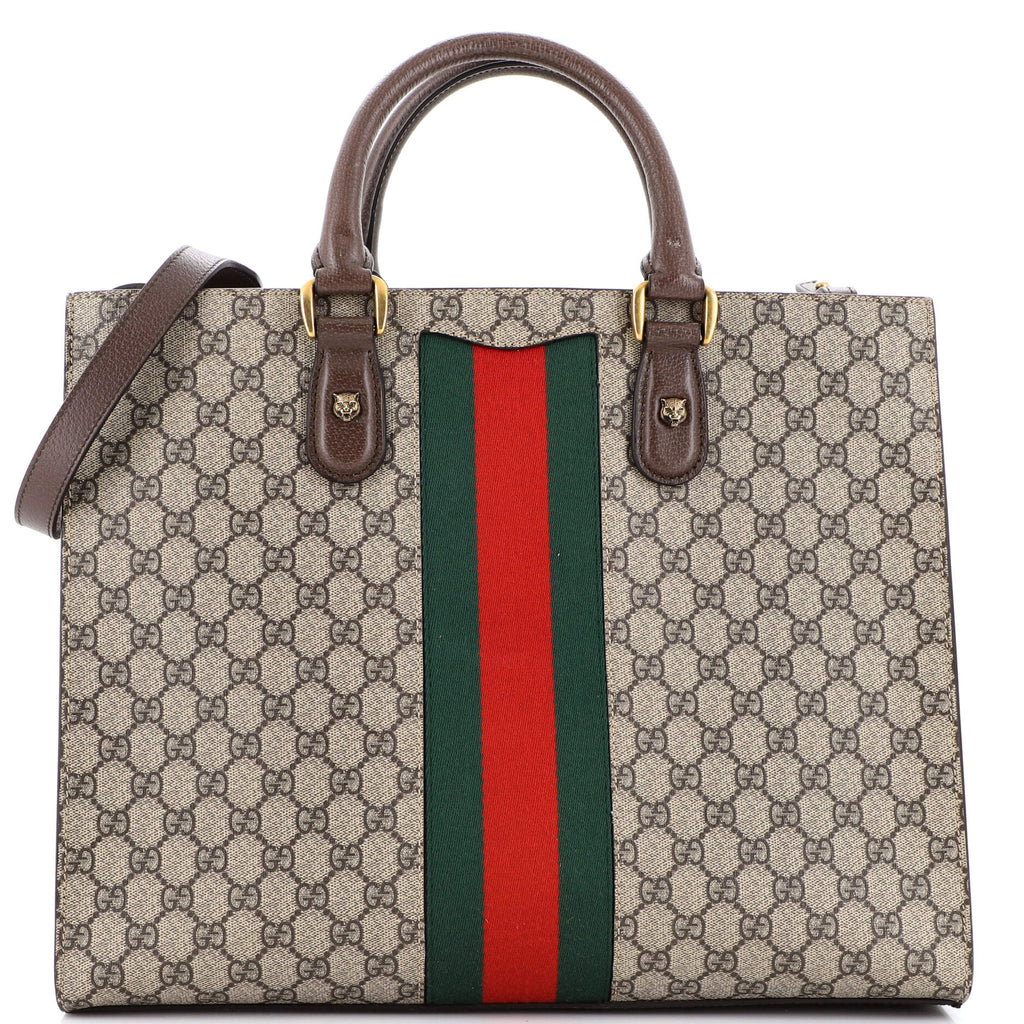 Gucci Animalier Web Top Handle Tote GG Coated Canvas Large 215948