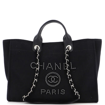 Chanel Deauville Tote Pearl Embellished Canvas Medium