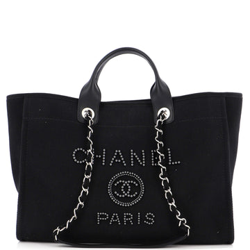 Chanel Deauville Tote Pearl Embellished Canvas Medium