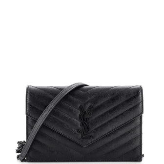 Saint Laurent Classic Monogram Wallet on Chain Matelasse Chevron Leather Small