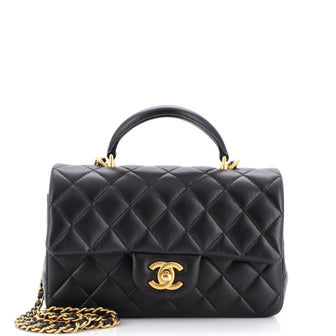 Chanel Classic Single Flap Top Handle Bag Quilted Lambskin Mini