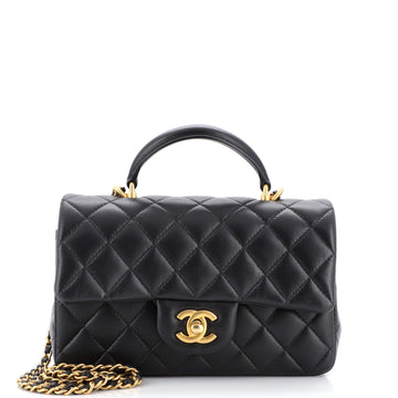 Chanel Classic Single Flap Top Handle Bag Quilted Lambskin Mini
