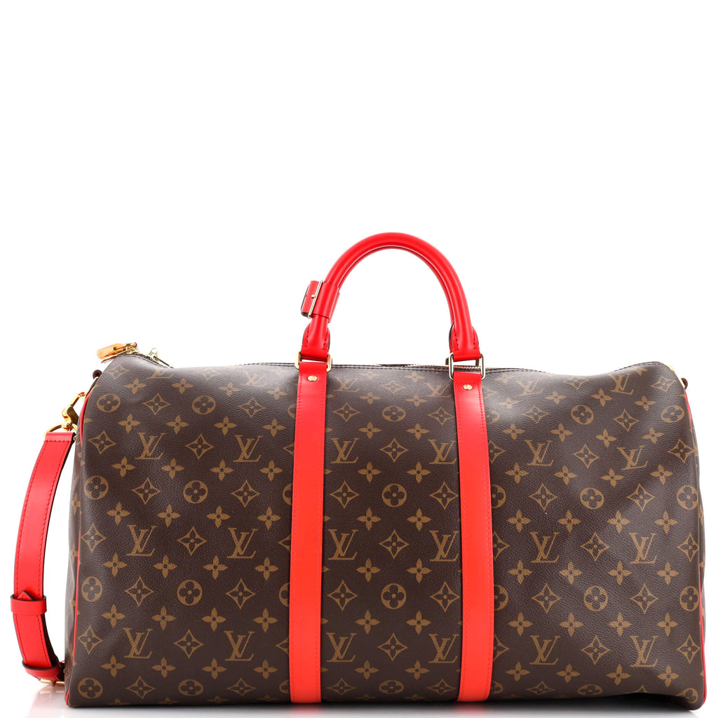 Louis Vuitton Keepall Bandouliere Bag Monogram Canvas with Coquelicot  Leather Trim 50 Brown 2160431