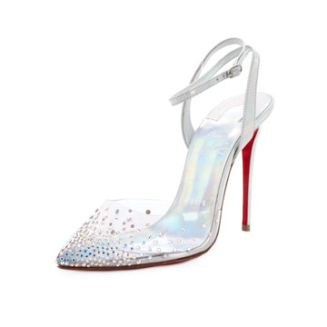 Christian Louboutin Women's Spikaqueen Slingback Pumps Embellished PVC and Leather 100