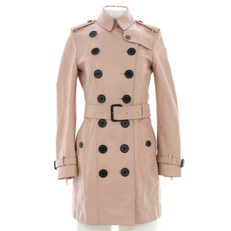Burberry Women's Double Breasted Belted Mid-Length Trench Coat Leather