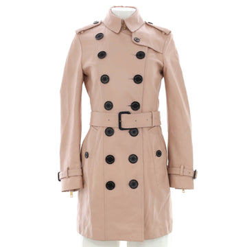 Burberry Women's Double Breasted Belted Mid-Length Trench Coat Leather