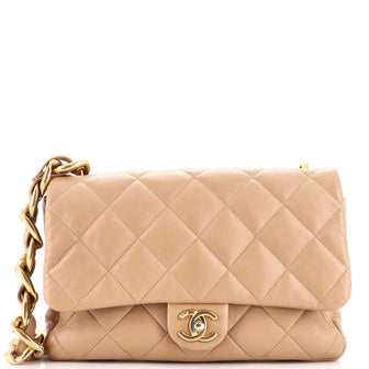 Timeless Chanel Chunky Chain Funky Town Flap Bag. Pink Leather ref