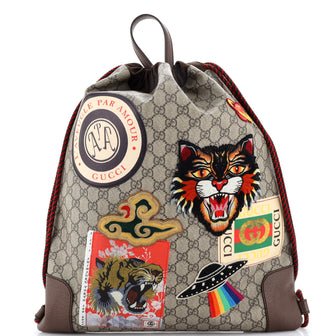 Gucci Courrier Soft Drawstring Backpack GG Coated Canvas with Applique Medium