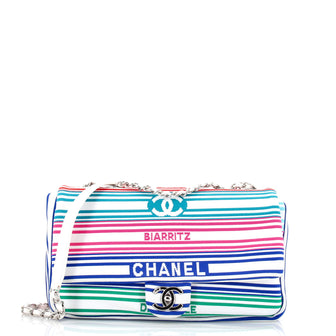 Chanel Venise Biarritz Flap Bag Striped Canvas Medium