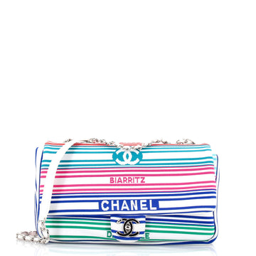 Chanel Venise Biarritz Flap Bag Striped Canvas Medium
