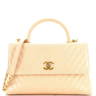 Chanel Coco Top Handle Bag Chevron Caviar Medium