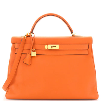 Hermes Kelly Handbag Orange Togo with Gold Hardware 40