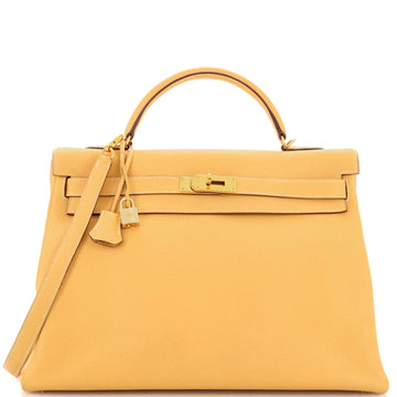 Hermes Kelly Handbag Brown Clemence with Gold Hardware 40