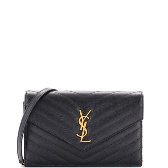 Saint Laurent Classic Monogram Wallet on Chain Matelasse Chevron Leather Small