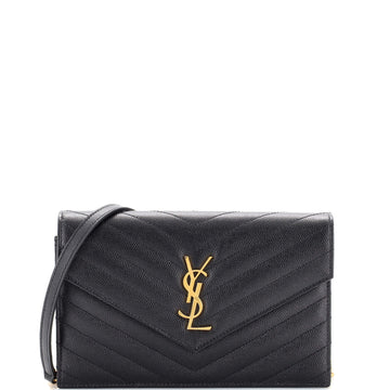 Saint Laurent Classic Monogram Wallet on Chain Matelasse Chevron Leather Small