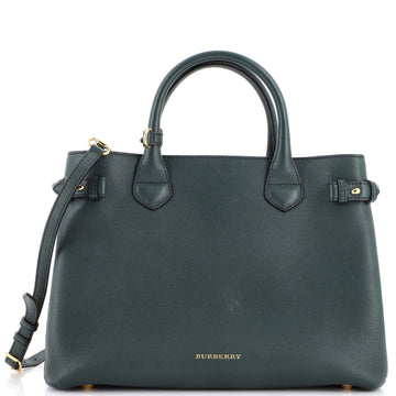 Burberry Banner Tote Leather and House Check Canvas Medium