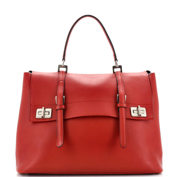 Prada Half Flap Double Turn Lock Satchel Saffiano Leather Large