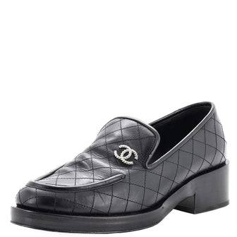 Chanel Women's CC Platform Loafers Stitched Leather