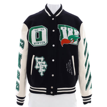 Off White Women's Patches Varsity Bomber Jacket Wool and Leather