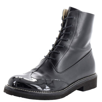 Chanel Women's Lace Up Brogue Ankle Boots Leather and Patent