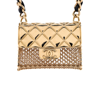 Chanel Flap Bag Chain Pendant Necklace Quilted Metal with Lambskin