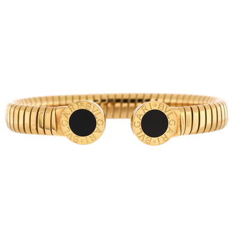 Bvlgari Tubogas Cuff Bangle Bracelet 18K Yellow Gold with Onyx