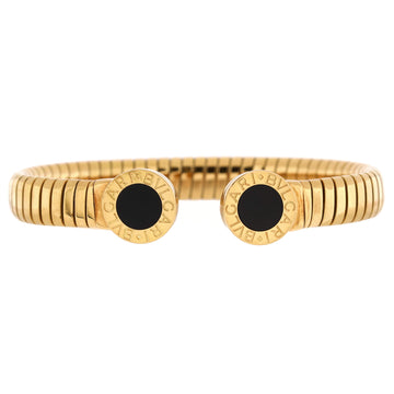 Bvlgari Tubogas Cuff Bangle Bracelet 18K Yellow Gold with Onyx