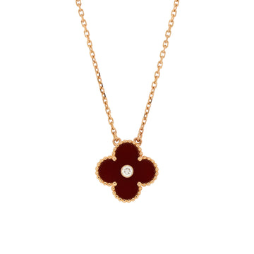 Van Cleef & Arpels Vintage Alhambra Pendant Necklace 18K Rose Gold and Carnelian with Diamond