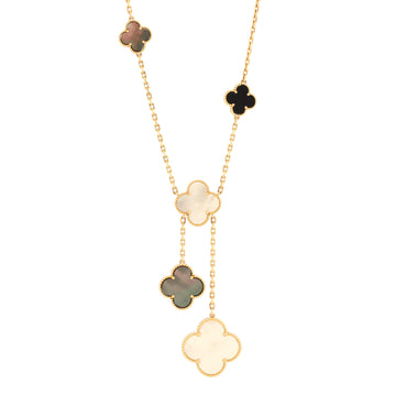 Van Cleef & Arpels Magic Alhambra 6 Motifs Necklace 18K Yellow Gold and Mother of Pearl with Onyx