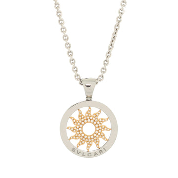 Bvlgari Tondo Sun Pendant Necklace 18K Yellow Gold and Stainless Steel with Diamonds