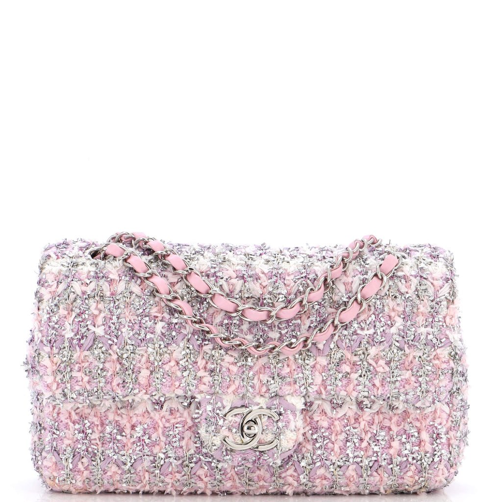 CHANEL Multicolour Quilted Tweed Fabric Medium Classic Double Flap Bag