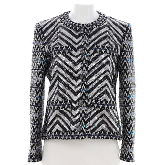 Chanel Women's Collarless Jacket Tweed with Sequins