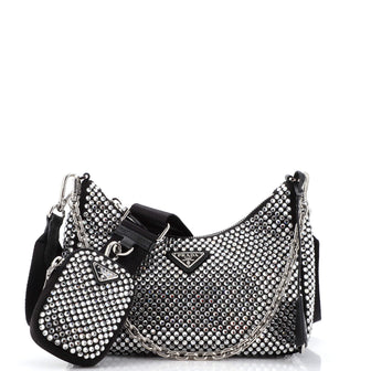 Prada Re-Edition 2005 Shoulder Bag Crystal Embellished Satin Small