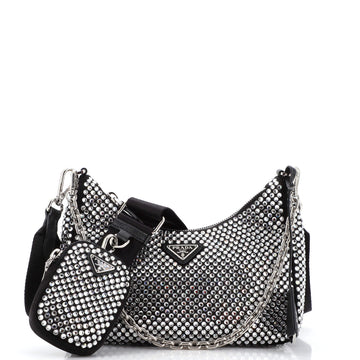 Prada Re-Edition 2005 Shoulder Bag Crystal Embellished Satin Small