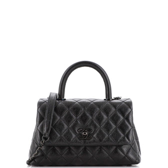 Chanel Black Quilted Caviar Leather So Black Coco Top Handle Bag