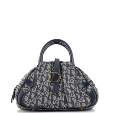 Christian Dior Vintage Saddle Bowler Bag Diorissimo Canvas Small