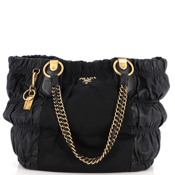Prada Lux Chain Strap Gaufre Tote Leather and Tessuto Large