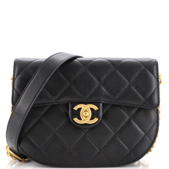 Chanel Moon Flap Messenger Bag Quilted Caviar Small