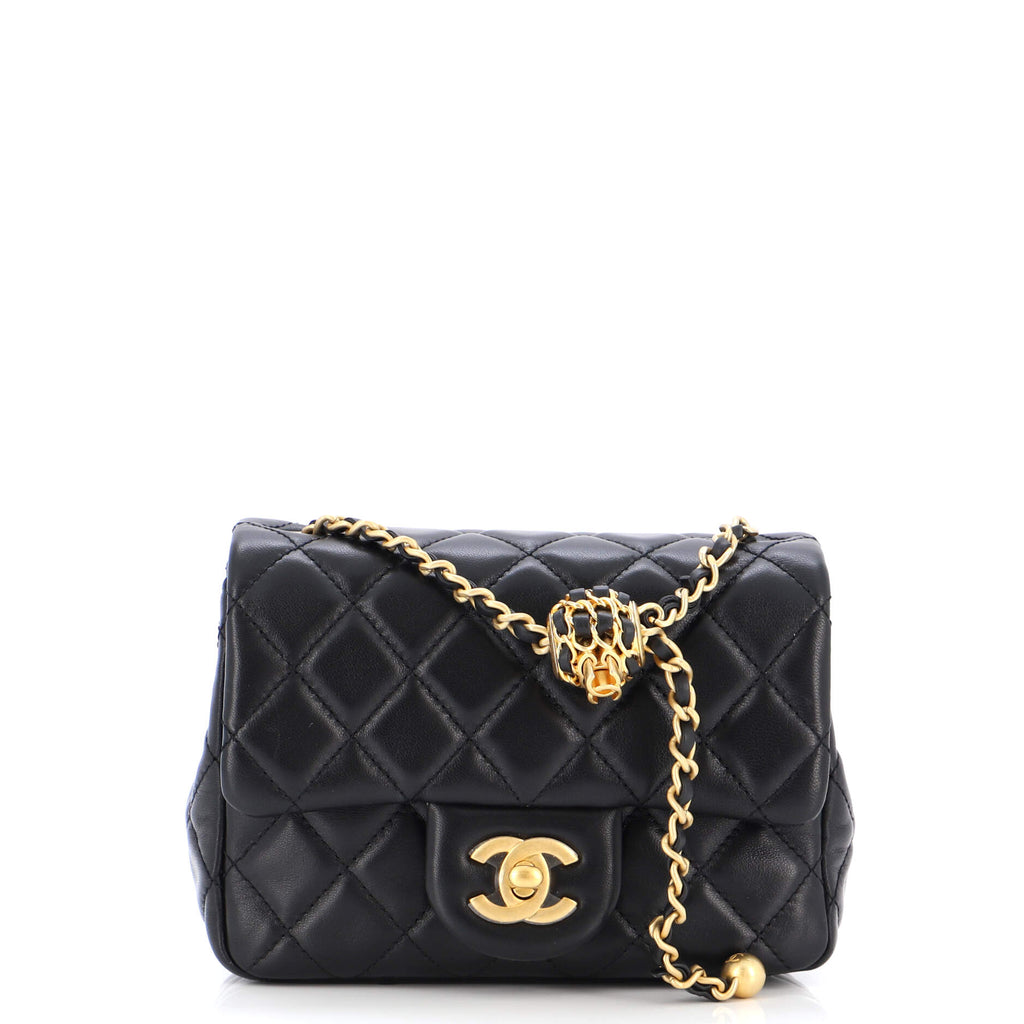 Chanel Pearl Crush Square Flap Bag Quilted Lambskin Mini Black 2164022