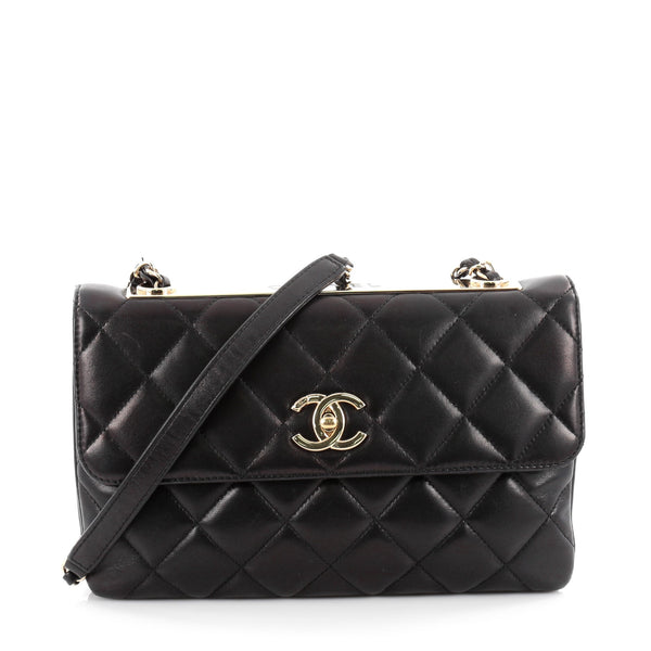Chanel Black Lambskin Leather Trendy CC Medium Top Handle Bag