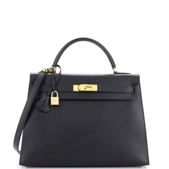 Hermes Kelly Handbag Black Ardennes with Gold Hardware 32