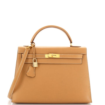 Hermes Kelly Handbag Brown Courchevel with Gold Hardware 32