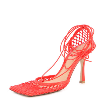 Bottega Veneta Women's Stretch Ankle Tie Heeled Sandals Mesh with Leather