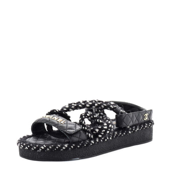 Chanel Women's Cord Velcro Dad Sandals Quilted Leather