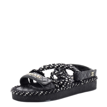 Chanel Women's Cord Velcro Dad Sandals Quilted Leather
