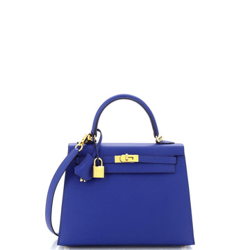 Hermes Kelly Handbag Blue Epsom with Gold Hardware 25